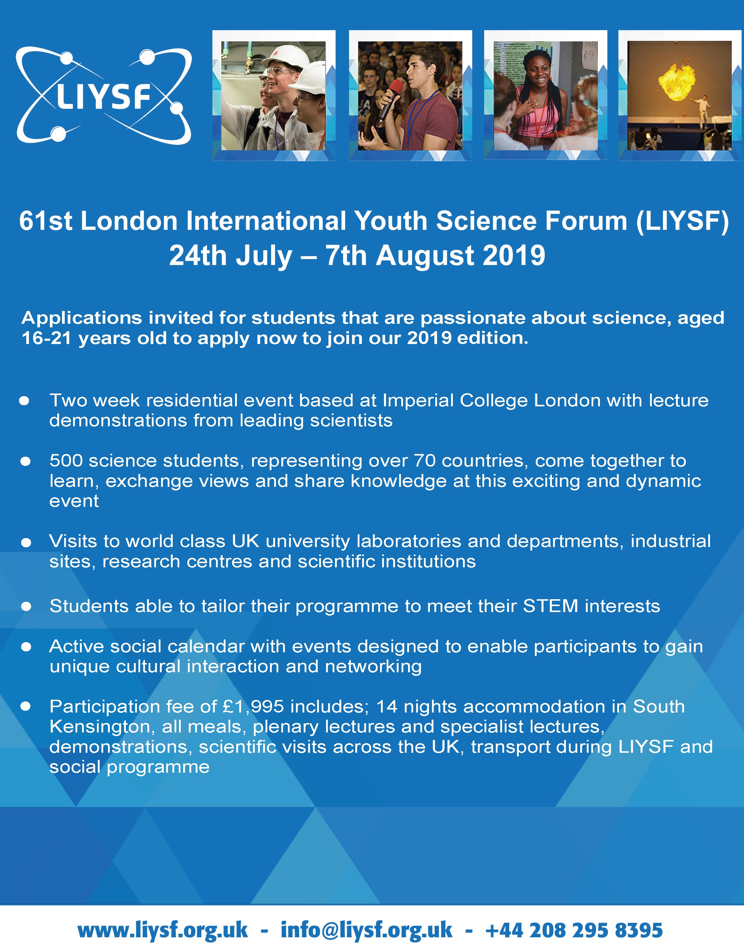 ロンドン国際青少年科学フォーラム(LIYSF)の派遣学生募集